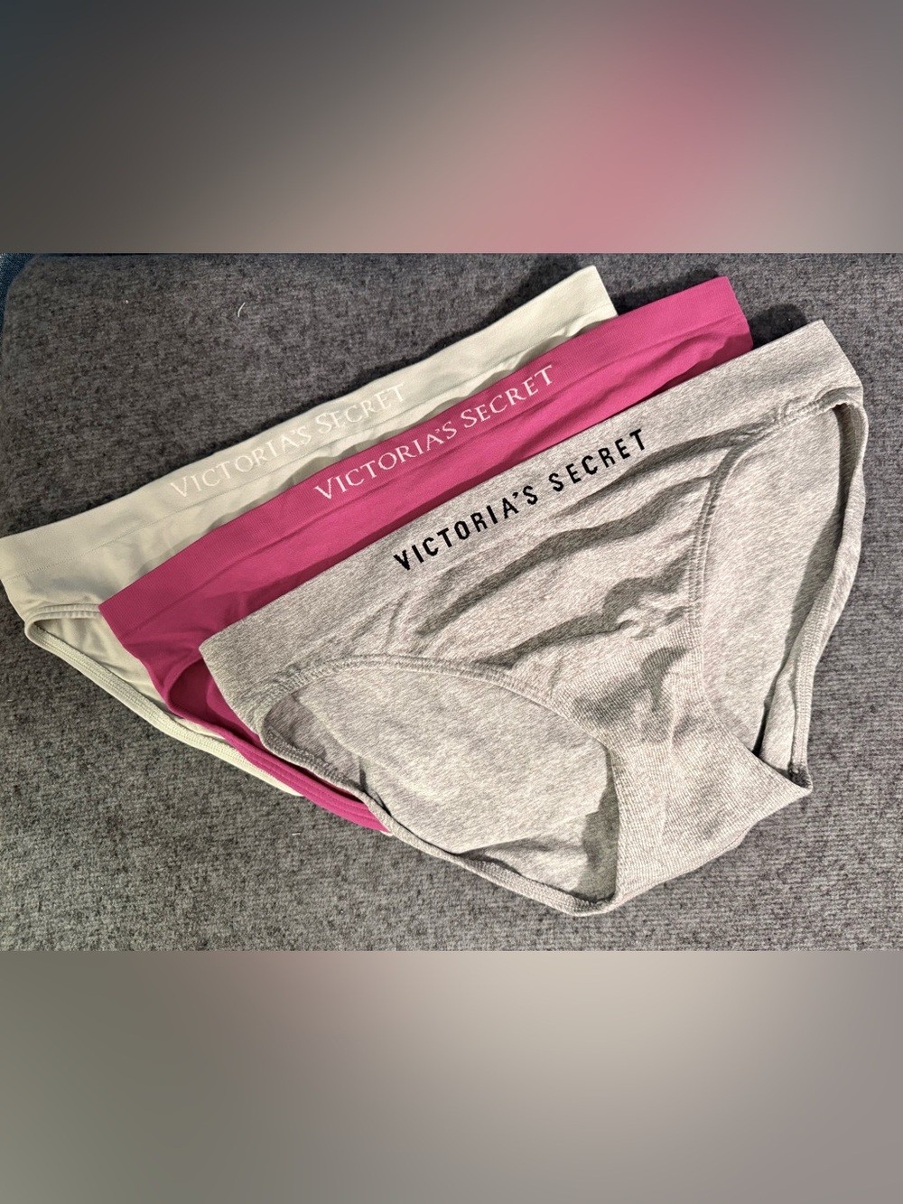 Victoria's Secret Bikini Panty Set - Gray, Pink & Cream (no tags but never worn)
